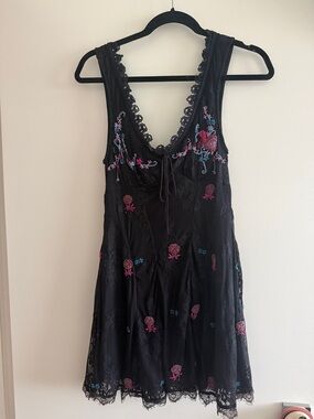 Free People x Anna Sui Black Malorie Embellished Mini Dress